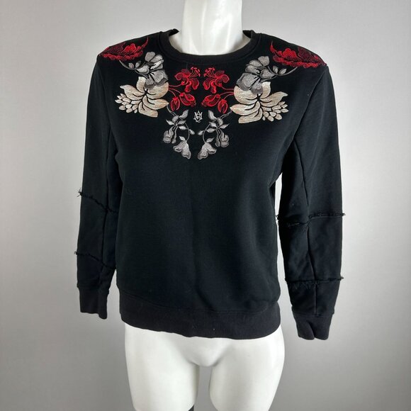 Alexander Mcqueen 2017 Black Embroidered Flower Pullover Red Womens Size Small